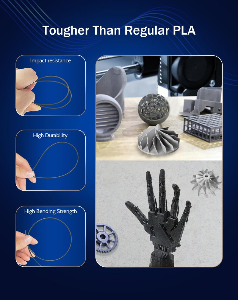 DURAMIC 3D PETG Filament 1.75mm Silver, 3D Printing Filament 1kg Spool(2.2lbs), Silver Filament 1.75mm Dimensional Accuracy +/- 0.05 mm Non-Tangling Non-Clogging Non-Stringing - Image 4